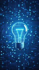 Poster - A blue circuit board background with a glowing light bulb icon in the center
