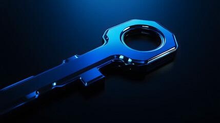 Dynamic 3D Blue Key Graphic for Fintech Mobile Apps Juxtaposed with a Smooth Black Background