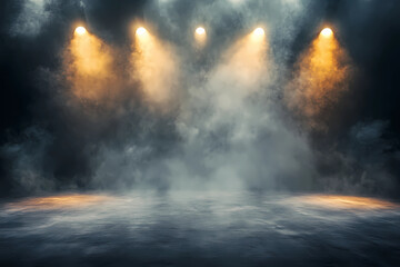 Wall Mural - empty concert stage with illuminated spotlights and smoke. stage background with copy space