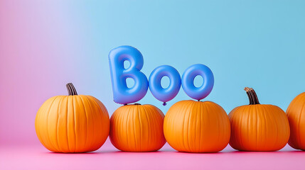 Orange Pumpkins with Boo Balloons for Halloween
