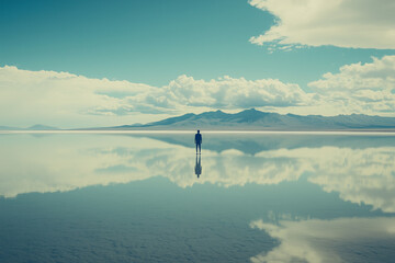 Salar de Uyuni salt flat in Bolivia. Salt desert background.