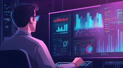 Poster - Data Analyst Working on Computer with Charts and Graphs