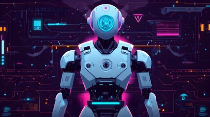 Poster - Futuristic Robot with Neon Lights and Circuitry