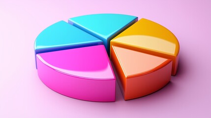 3D pie chart in vibrant colors on a pink background