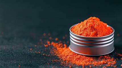 Vibrant Red Paprika in Metal Tin - High Detail Stock Photo