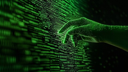 Poster - An abstract representation of data ownership, with a glowing hand holding a digital key, unlocking a matrix of encrypted personal data.