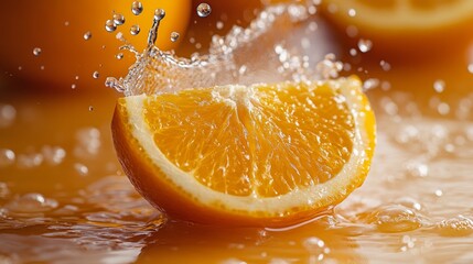 Wall Mural - Juicy Splashing Orange Slice