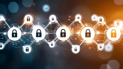 Poster - a complex data stream flowing through a series of security checkpoints, each guarded by digital padl
