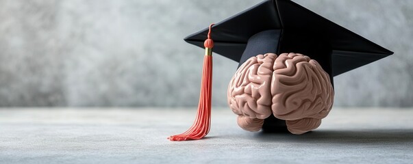 Brain diagram next to a graduation cap, symbolizing psychology or neuroscience studies