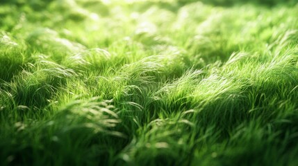 Wall Mural - lush green grass field at sunrise