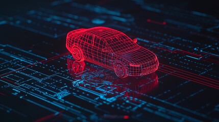 Poster - A futuristic car with a digital privacy shield surrounding it, protecting driver data from potential cyber-attacks and unauthorized access.