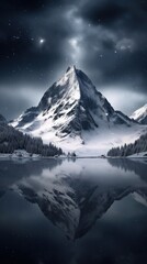 Canvas Print - Mountain snow reflection landscape.