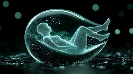 Poster - a person inside a glowing digital cocoon, representing complete protection of their personal data an