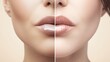 © Koh's Smart - A before and after comparison shot of a womans lips after receiving beauty injections with fillers for lip correction