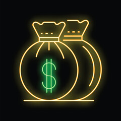 Canvas Print - Glowing neon line money bag icon isolated on a black background, perfect for illustrating financial concepts