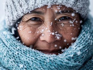 Portrait of a Person in a Knitted Hat and Scarf