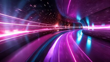 Poster - A futuristic tunnel with pink and blue lights, creating a dynamic and colorful visual