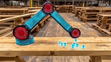 Poster - Robotic Arm Placing Objects in Wood Warehouse