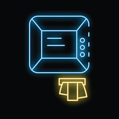 Poster - Neon atm machine withdrawing money from bank account at night