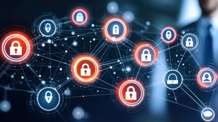 Poster - Digital Security Network with Lock Icons and Connections