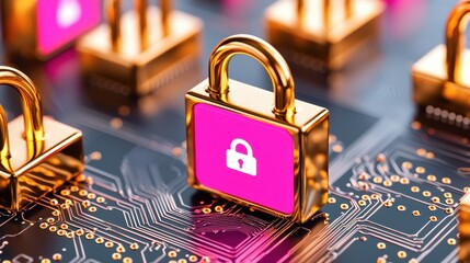 Poster - Digital Security Concept with Locked Padlocks on Circuitry
