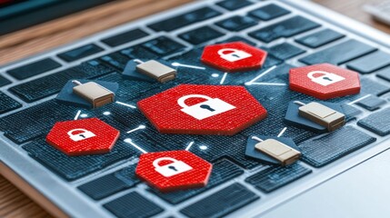 Poster - Digital Security Concept with Locks on Laptop Keyboard