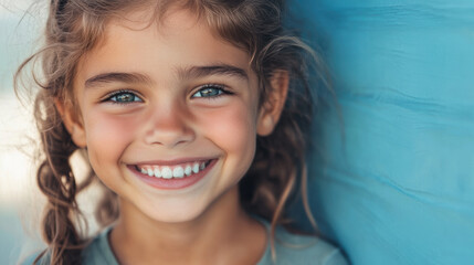 A child with a big grin, eyes sparkling with happiness