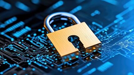 Poster - Secure Lock on Digital Circuit Board Background