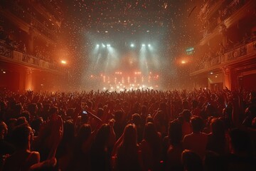 Poster - Stage, club, party, night club, show. The night club on the stage has smoke and fire, and now for the concert festival. Everyone put your hands together.