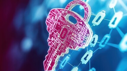 Poster - Digital Key with Lock Symbols in Cybersecurity Concept