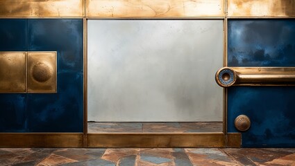 Sticker - A close-up of a brass door with a blue and gold design.