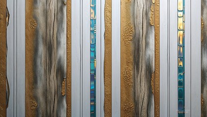 Canvas Print - Striped wood paneling with turquoise and gold accents.