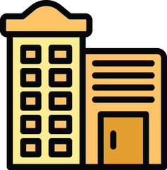 Poster - This colorful icon depicts a modern apartment building with large windows, symbolizing comfortable urban living