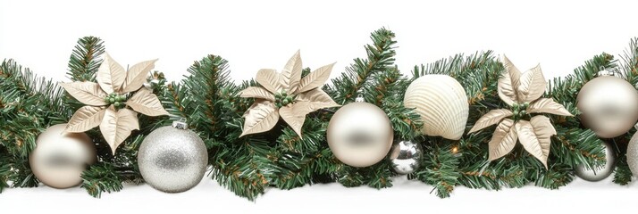 Poster - Decorate your Christmas table with soft lighting and seashells on a white background in a tropical theme