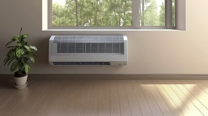 A wall mounted air conditioning unit in the living room, living room, interior, wall, decor, electronic, appliance, cooling