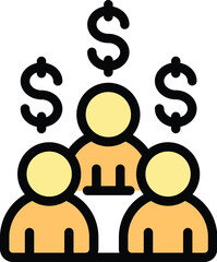 Poster - Three businessmen are standing together with dollar signs above their heads, representing a successful team generating profit