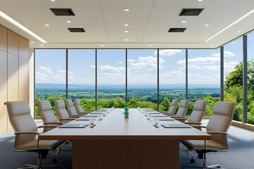 Canvas Print - Modern Boardroom with Panoramic Countryside Views