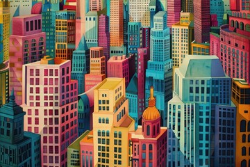 Canvas Print - The buildings are brightly coloured city architecture metropolis.