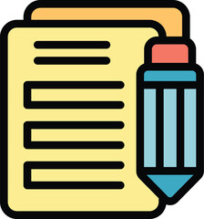 Poster - Simple icon of a pencil taking notes on a paper with lines, perfect for representing writing