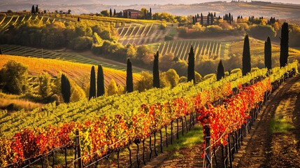 Captivating Autumn Vineyards: Unveiling Chianti's Charm in Tuscany, Italy --