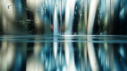 Poster - A blurry reflection of vertical lines and shapes in a still pool of water