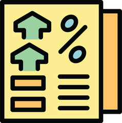 Poster - Business document with infographic elements representing positive financial results with growing up arrows and percentage sign