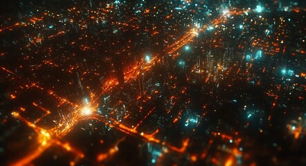 Poster - hologram and iot system on city background with 5g network.