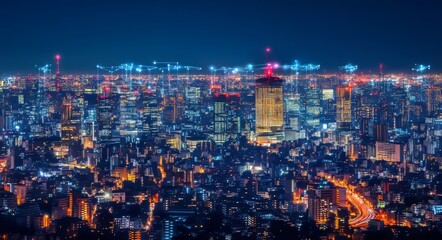 Poster - an image of the network digital hologram and internet of things on a city background. 5g network wir