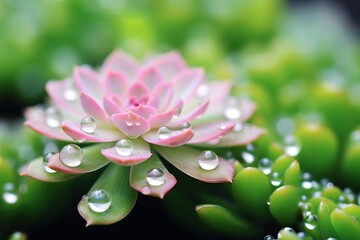 Poster - Water droplet on stonecrop nature flower outdoors.