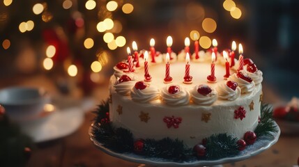 Christmas cake with 2025 candles celebrating festive season