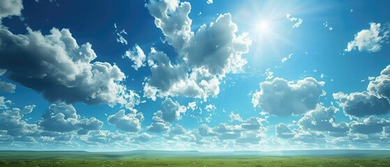 Serene Blue Sky with Fluffy White Clouds