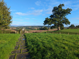 An early morning view across the beautiful Herefordshire countryside in the Welsh Marches, England.