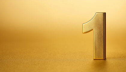 Fototapete - Golden number 1 one on golden background with gradient. First place. Copy space. 3D rendering.