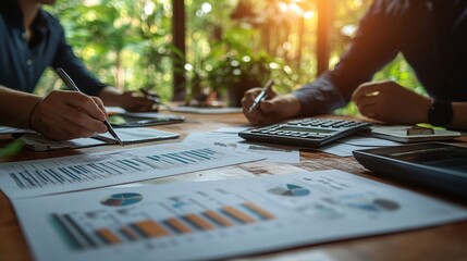 Aufkleber - Small business team finalizing a loan agreement and planning for the next steps Stock Photo with side copy space